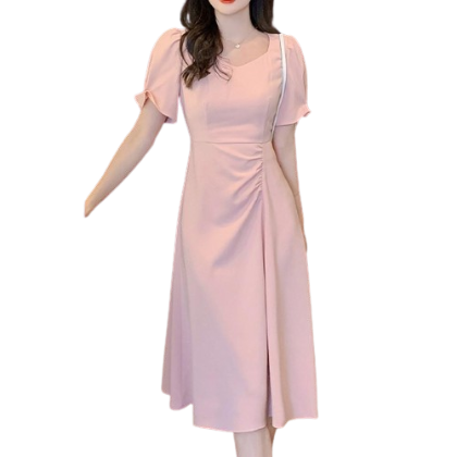 Lovito Women Elegant Plain Pleated Plicated A Line Dress LNE34101 (Pink)