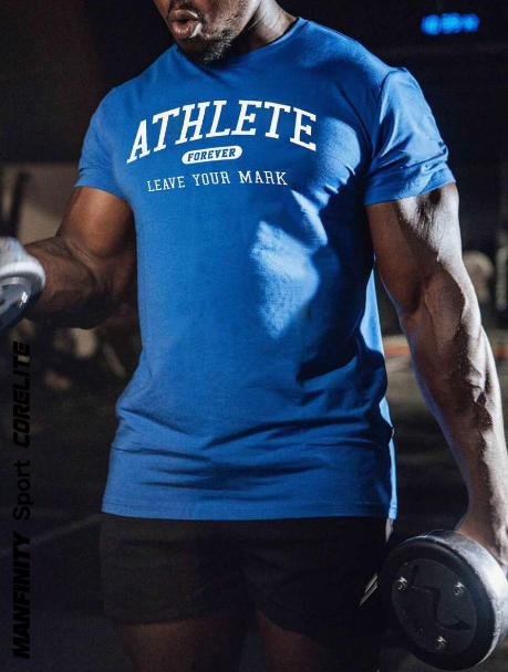 Manfinity Sport Corelite Men Letter Printed Round Neck Short Sleeve Casual Sports T-Shirt Workout Tops