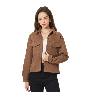 Lovito Women Pocket Button Front Blouse LNA29011 (Coffee)