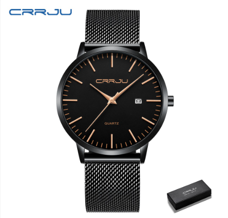 CRRJU Men Watches Quartz Ultra Thin Waterproof Fashion Business Casual Stainless Steel 2172 BLACK ROSEGOLD