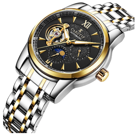 CAROTIF Automatic Tourbillon Watch for Men Gold Skeleton Luxury Stainless Steel Waterproof F6002-2 4