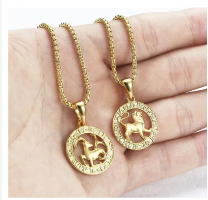 Men and Women's 12 Horoscope Zodiac Sign Constellation Gold Stainless Steel Necklace