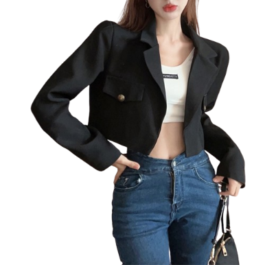 Lovito Women Casual Plain Fake Pocket Blazer LNA35098 (Black)