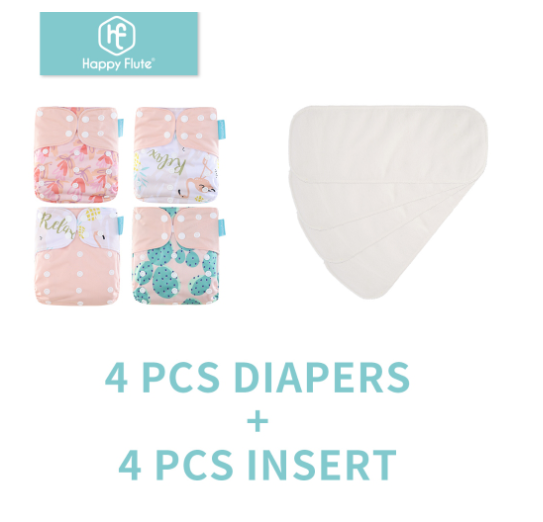 Happyflute 4Pcs Pocket Diapers Plus 4 Pcs Microfiber Insert Reusable Washable Ecological Cloth Diaper Fit 3 15kg Baby Set 36