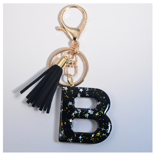 Black A-Z 26 Letter Key Chain Fashion Star Sequin Filled Initials Keyrings For Women Bag Ornaments Charm Car Key Holder Gifts B