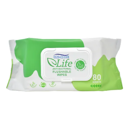 Uni-Care Life Anti-Bacterial Flushable Wipes 80's