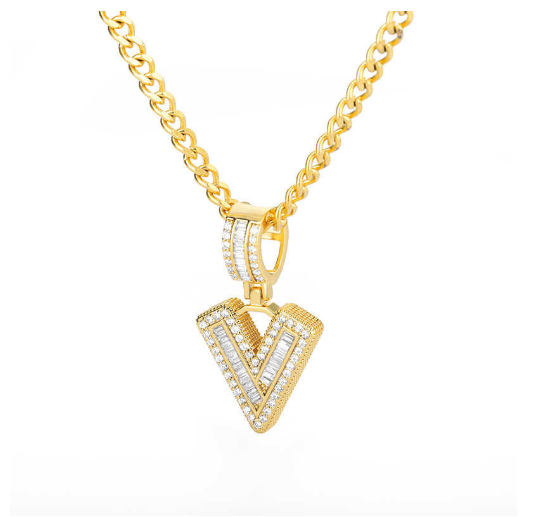 Trend Cubic 2020 Zirconia Letters A-Z Pendant Necklaces Iced Out Rock Candy Style Initial V