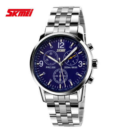 Skmei Men's Leather Stainless Steel Quartz Watch M5