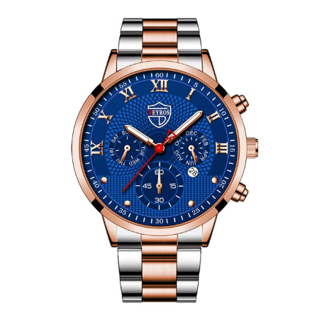Men's Watch Sale Men's Waterproof Business Quartz Wristwatch Relo Ng Kalalakihan STEEL ROSEGOLD BLUE