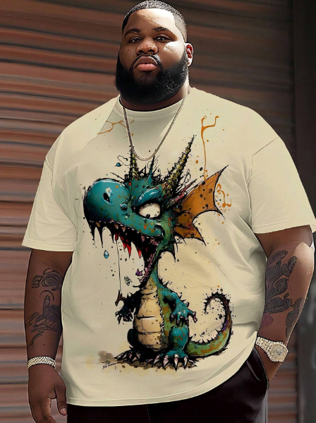 Men's Graffiti Dinosaur Trend Print T-Shirt, Casual Short-Sleeved Crewneck T-Shirt, Men's Outdoor