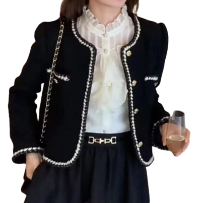 Lovito Women Pocket Contrast Binding Blazer LNA29012 (Black)