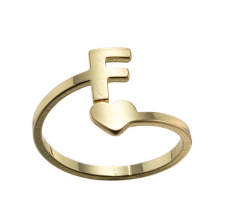 Fashion Heart 26 Letters Rings For Women Gold Color A-Z Initials Opening Ring Alphabet Finger Accessories Party Jewelry Gifts F
