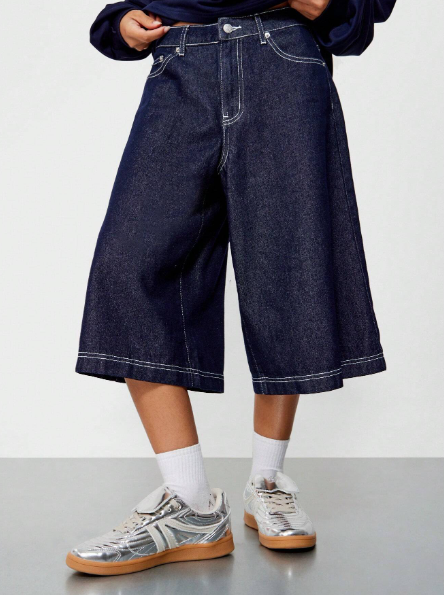 SUMWON WOMEN Wide Leg Denim Jort With Embroidered Pockets