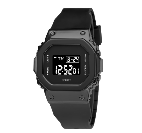 Original LED Multifunctional Digital Unisex Waterproof Sports Fashion Luxury Square Luminous Watch Trendy Men Women Silicone BLACK