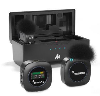 Maono WM821 Wireless Microphone 2.4GHz Wireless Lavalier Microphone System Wireless Mini Microphone with Charging Case for