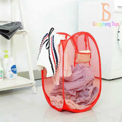 Warmth_Foldable Storage Net Pocket Storage Basket Clothes Storage Bag Clothing Basket Laundry Mesh