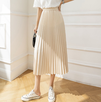 Pleated Skirt Women's Summer New High-waisted Slim Mid-length Elastic Waist Solid Color