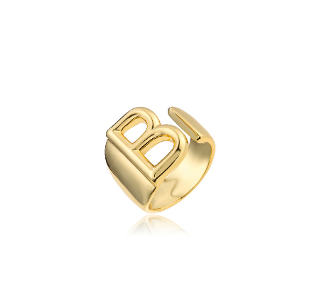 New Copper Plated Gold 26 A-Z Letter Opening Adjustable Ring Women's Initial Name Gold Jewelry Commemorative Couple Gift B