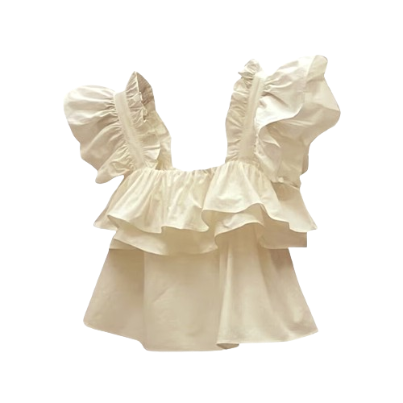 Lovito Casual Plain Ruffle Blouse for Women LNE16244 (Apricot)