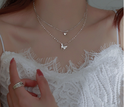 Butterfly Silver Pendant Women Fashion Necklace A