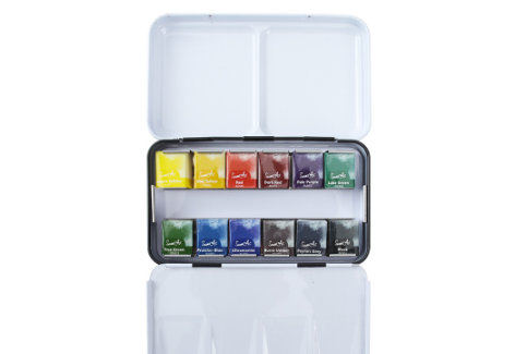 SeamiArt 12color Artist Grade Half Pan Solid Watercolor Set with 1pc Portable Metal Box