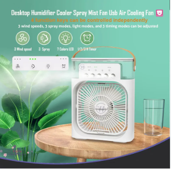 DHD Desktop Humidifier Cooler Spray Mist Fan Usb Air Cooling Fan with 7 Colors LED Light