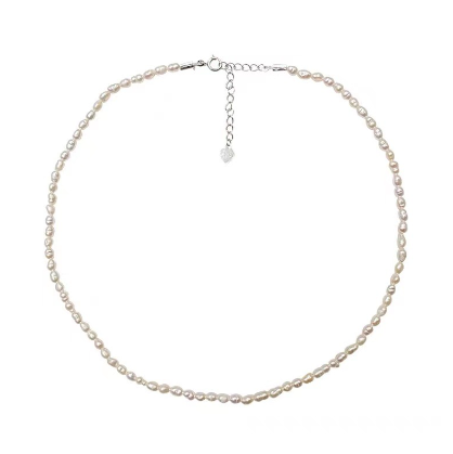 White natural freshwater rice pearl necklace s925 sterling silver clasp for women