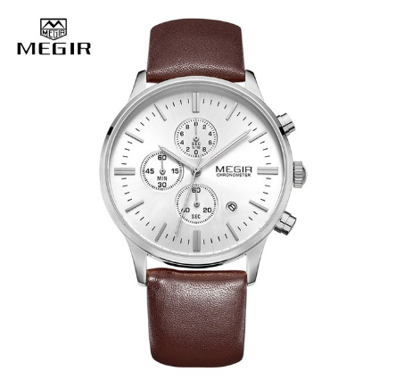 MEGIR Casual Business Men Leather Analog Quartz Watches Waterproof Chronograph Military Watch M007