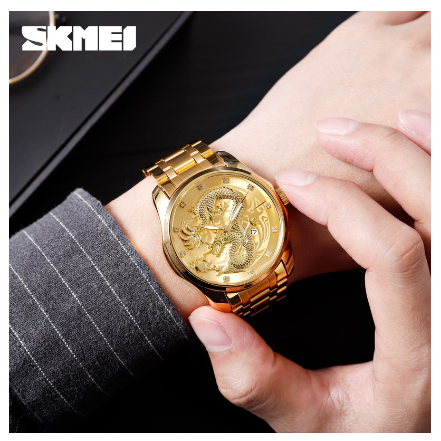 Skmei Men Quartz Luminous Luxury Gold Waterproof Dragon Watch 9193  GOLD