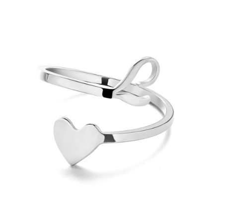 Silver Stainless Steel A-Z Rings Initial Letters Heart Rings Women Fashion Non Fading Jewelry Adjustable L