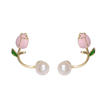 Brass Gold Plated Freshwater Pearl Earring  Tulip Fashion Earring