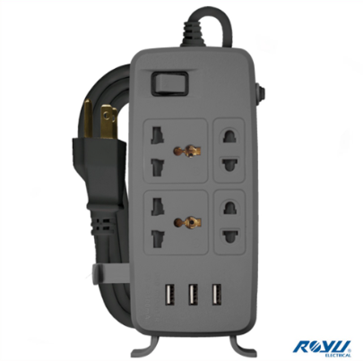 Royu 4 Gang Power Extension with One Main Switch & 3 USB Ports