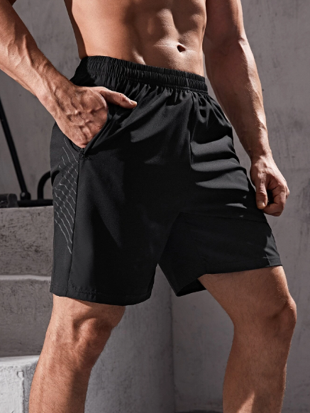 Manfinity Fitness Men Zipper Detail Sports Stretchy Shorts Summer Shorts