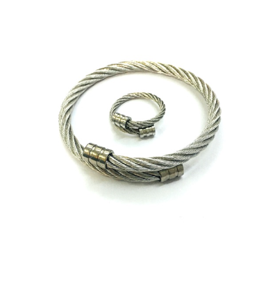 Stainless Silver Bangles with Ring Bangle for Adult