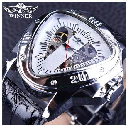WINNER Classic Style Men watch Fashion Casual Automatic Mechanical Watch Top Brand hollowed out triangle large dial watch for men 4