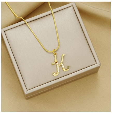 18K Gold Letter Pendant Necklace Retro Snake Chain Choker Diamond Couple Necklaces Jewelry Accessories Gift K