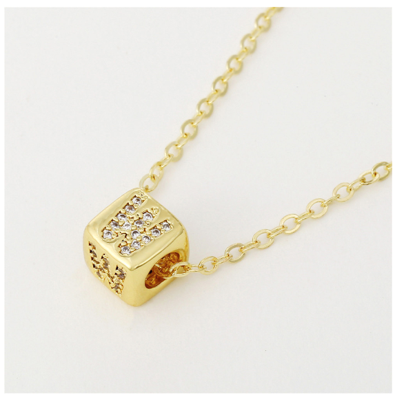 18K Gold Plated Titanium Steel English Letter Pendant Necklace Collar Chain Women's Fashion Copper Inlaid Zircon Dice Necklace Neckchain