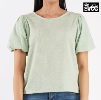 Stylistic Mr. Lee Ladies Basic Woven Round Neck Blouse for Women Trendy Boxy Fit 141100 Green