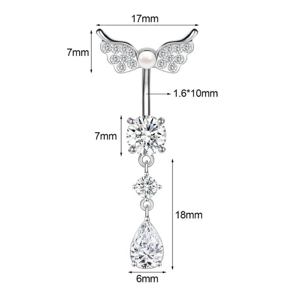 1PC Stainless Steel Navel Ring Crystal Pendant Navel Piercing Butterfly-pattern Wing-shape Heart-shape Prevent Allergy Navel Ring S16