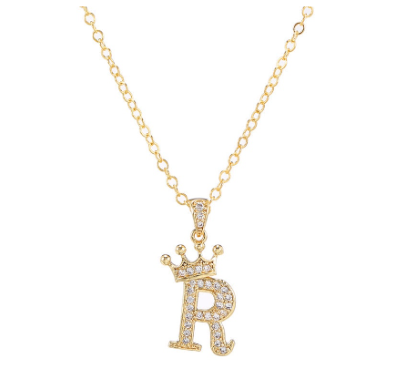 Luxury Crystal Zircon Alphabet Pendant Necklaces for Women Men Gold Crown Initial Letter Necklace R