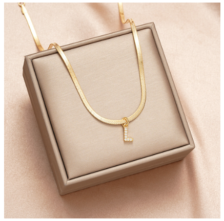 Luxury 18K Gold A-Z Initial Letter Necklace for Women Stainless Steel Snake Zircon Pendant Choker Accessories Jewelry L