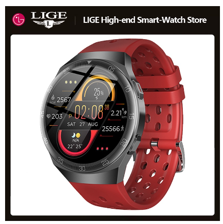 LIGE Smart Watch Men Fitness Tracker WristWatches Full Touch Screen Sports Waterproof Smartwatch For Android & Ios RED