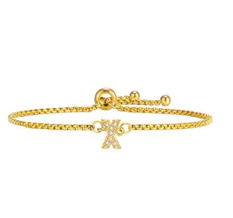 Vnox Handmade Initial Letter Bracelet,Gold Alphabet Charms Chain with Ball Clasp,Luxury Gifts for Women X
