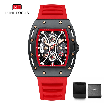 Mini Focus Barrel Watch Men Fashion Military Sports Analog Quartz Calendar Luxury Business Watch BLACK RED