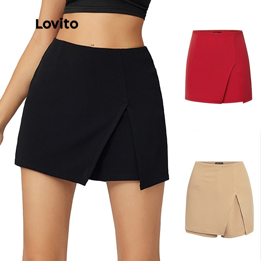 Lovito Casual Slim Fit Split Front Basic Shorts for Woman L21AS062