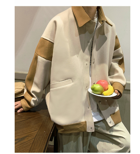 Men Varsity Korean School Plus Size Color Matching Windbreaker Jacket Trendy Handsome Collar Coat