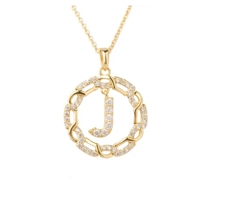 YH 18K Thai gold plated lnitials Pendant A-Z Letter Necklace For Women （3lengths Free Adjustment）J
