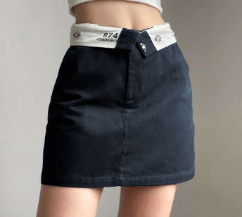 Lovito Casual Plain Colorblock Zipper Skirt for Women LNE07201 Navy Blue