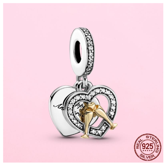 925 Sterling Silver Flamingo Leaf Rose Flower Charm CZ Luxury Pandora Pendant Fit Pandora Bracelet Necklace For Women DIY Making S15