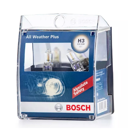 Bosch H3 All Weather Plus (SET of 2) 55W 12V Halogen Bulb 2800K PK22s Auto Headlight 1987304029